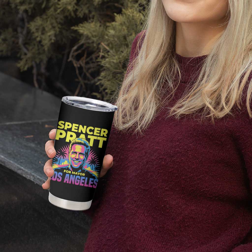 Spencer Pratt for Mayor Los Angeles Synthwave Graphic Tumbler Cup Retro Neon California Supporter