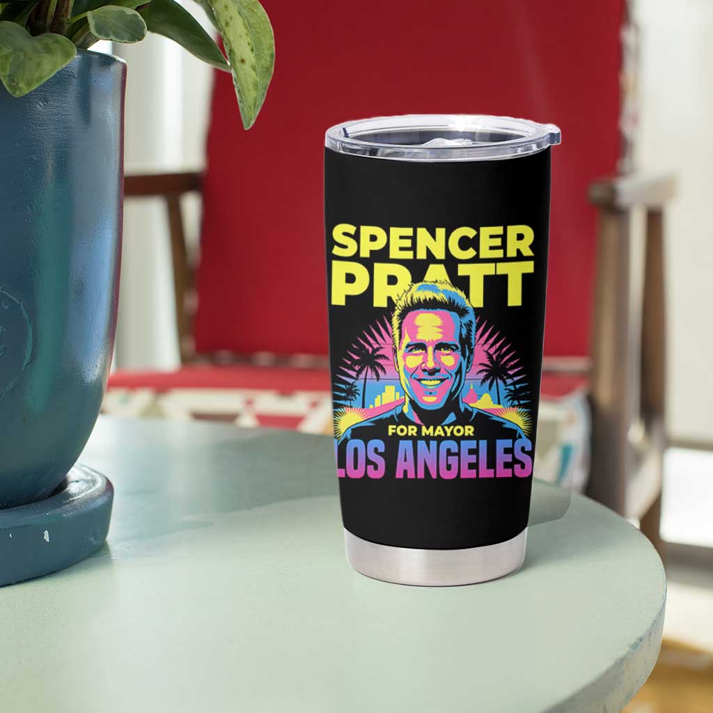 Spencer Pratt for Mayor Los Angeles Synthwave Graphic Tumbler Cup Retro Neon California Supporter
