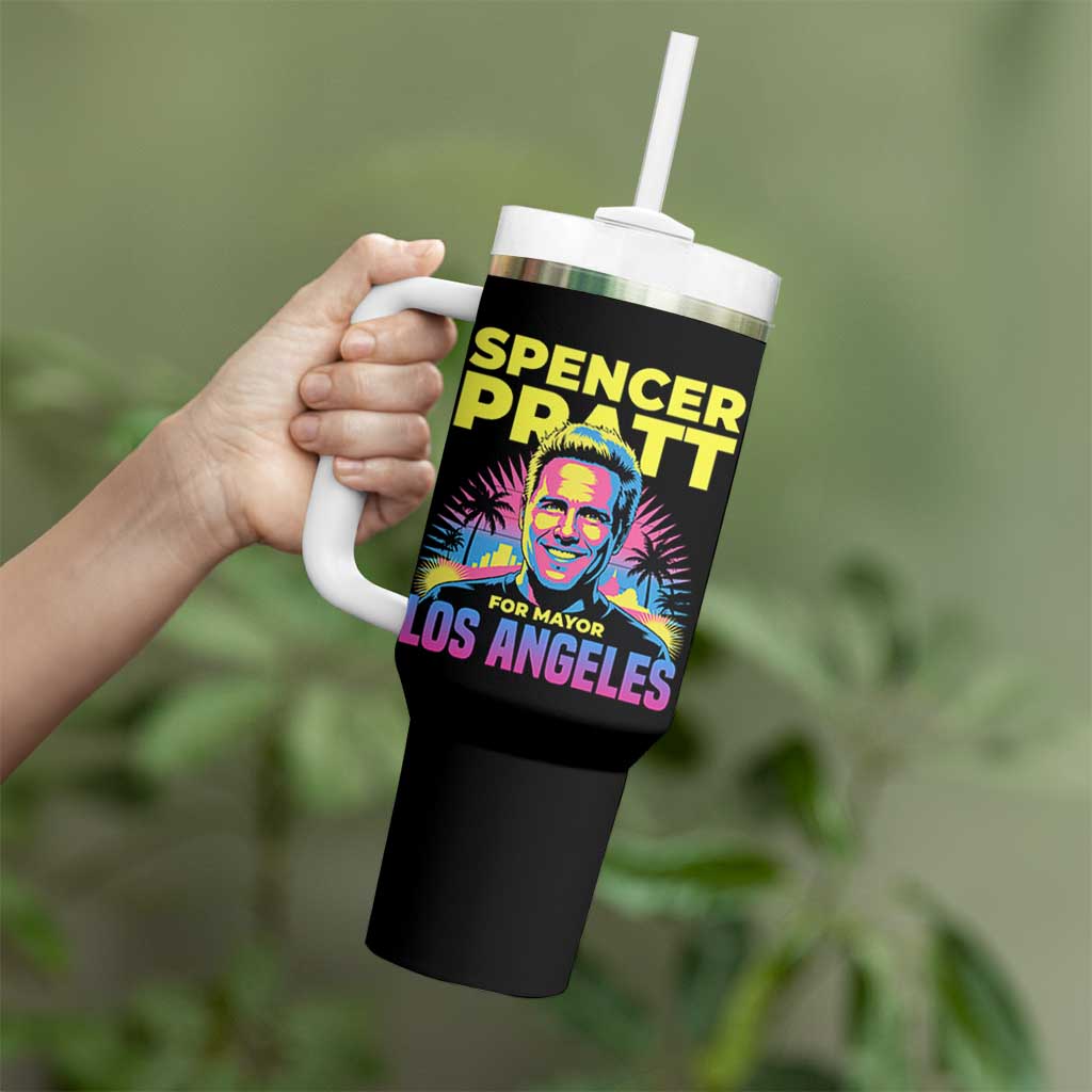 Spencer Pratt for Mayor Los Angeles Synthwave Graphic Tumbler With Handle Retro Neon California Supporter