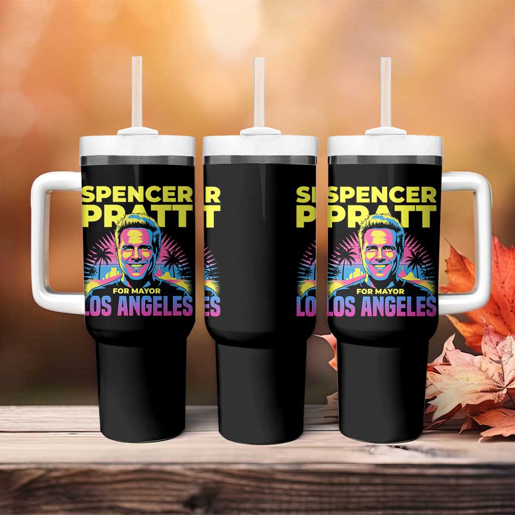 Spencer Pratt for Mayor Los Angeles Synthwave Graphic Tumbler With Handle Retro Neon California Supporter