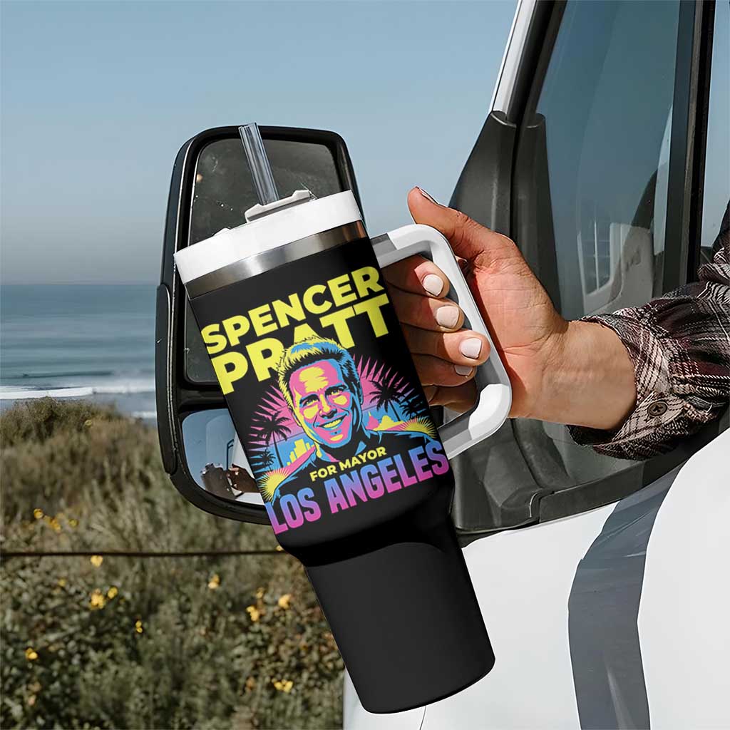 Spencer Pratt for Mayor Los Angeles Synthwave Graphic Tumbler With Handle Retro Neon California Supporter