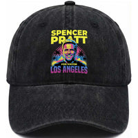 Spencer Pratt for Mayor Los Angeles Synthwave Graphic Washed Cotton Baseball Cap Retro Neon California Supporter