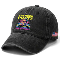 Spencer Pratt for Mayor Los Angeles Synthwave Graphic Washed Cotton Baseball Cap Retro Neon California Supporter