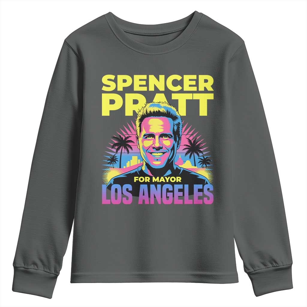 Spencer Pratt for Mayor Los Angeles Synthwave Graphic Youth Sweatshirt Retro Neon California Supporter