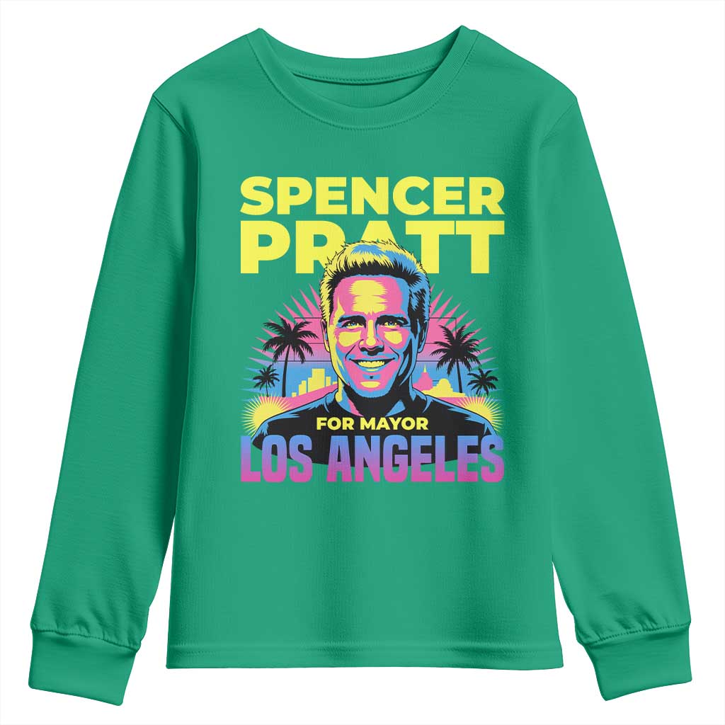 Spencer Pratt for Mayor Los Angeles Synthwave Graphic Youth Sweatshirt Retro Neon California Supporter