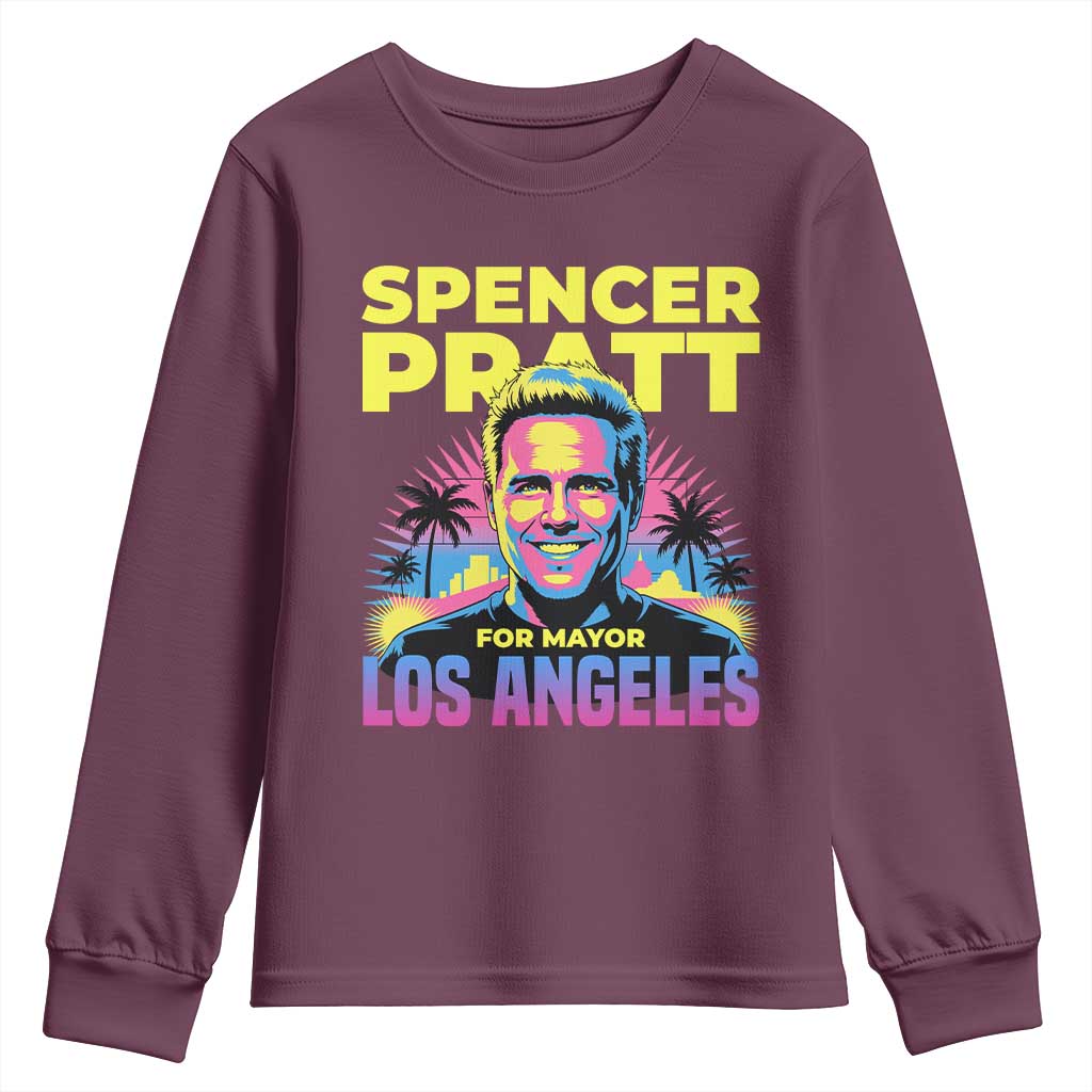 Spencer Pratt for Mayor Los Angeles Synthwave Graphic Youth Sweatshirt Retro Neon California Supporter