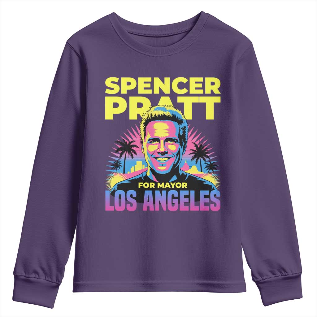 Spencer Pratt for Mayor Los Angeles Synthwave Graphic Youth Sweatshirt Retro Neon California Supporter
