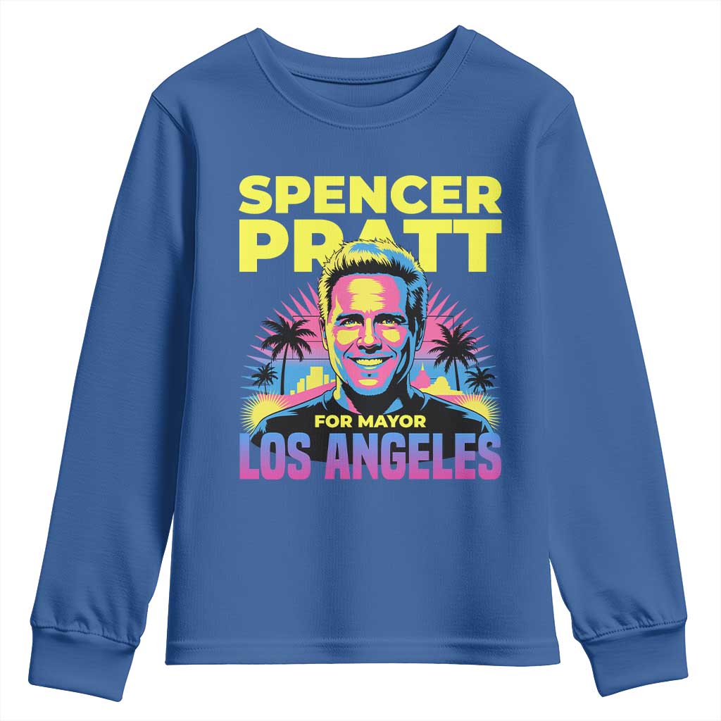Spencer Pratt for Mayor Los Angeles Synthwave Graphic Youth Sweatshirt Retro Neon California Supporter