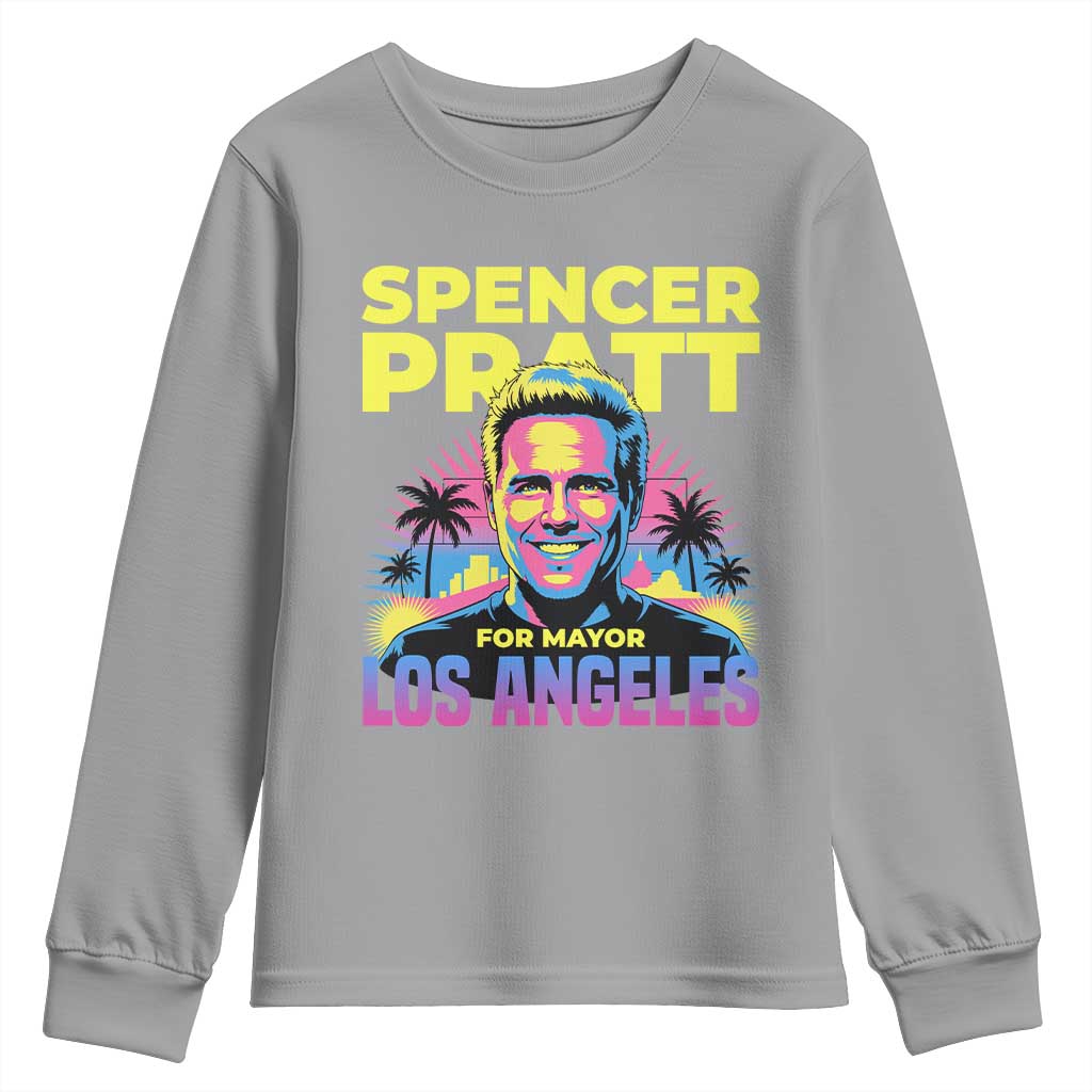 Spencer Pratt for Mayor Los Angeles Synthwave Graphic Youth Sweatshirt Retro Neon California Supporter