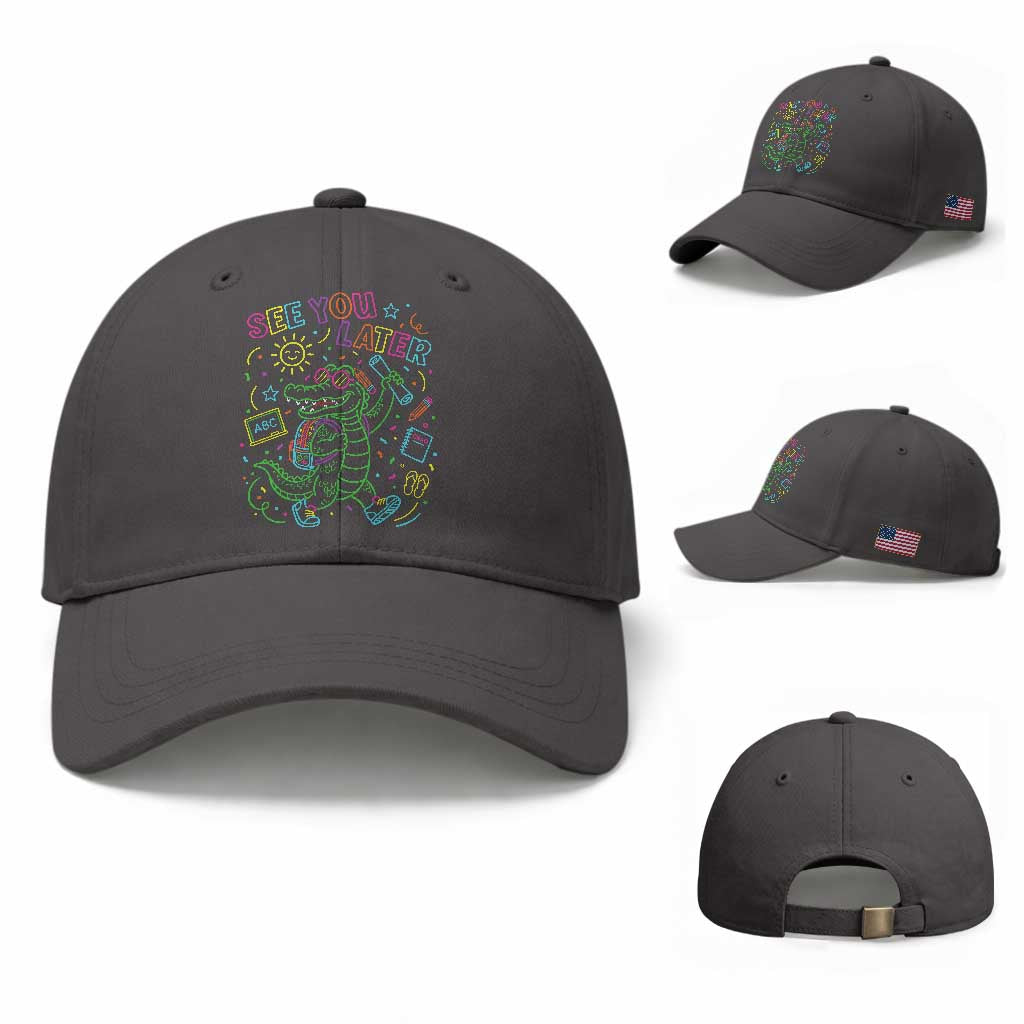 See You Later Alligator Last Day Of School Baseball Cap Cute Neon Chalkboard Kindergarten Graduation