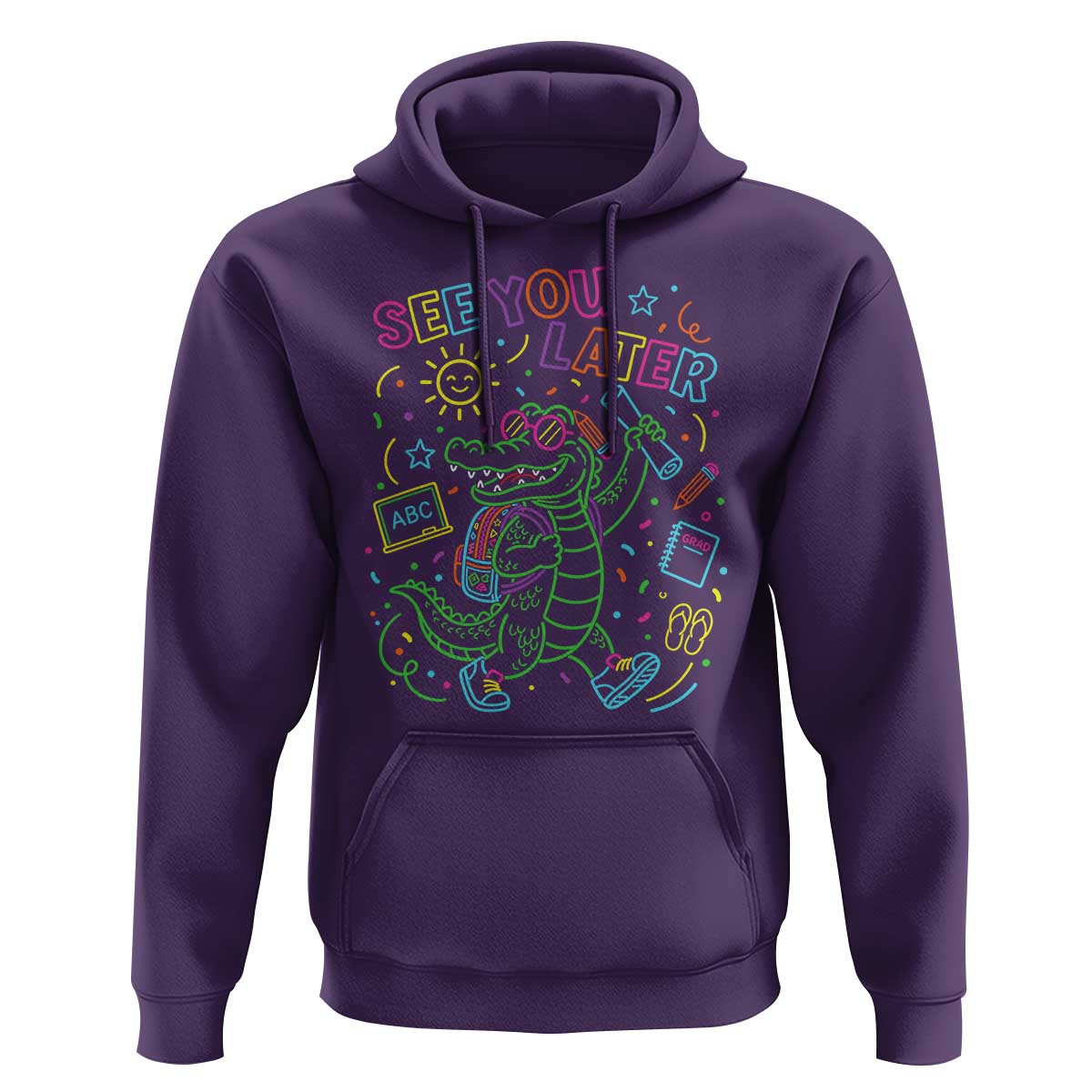 See You Later Alligator Last Day Of School Hoodie Cute Neon Chalkboard Kindergarten Graduation