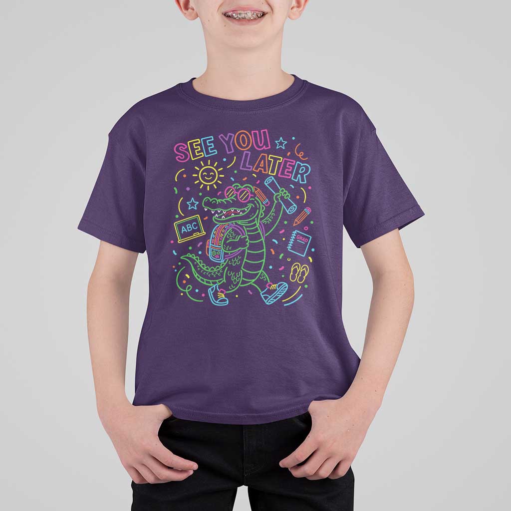 See You Later Alligator Last Day Of School T Shirt For Kid Cute Neon Chalkboard Kindergarten Graduation