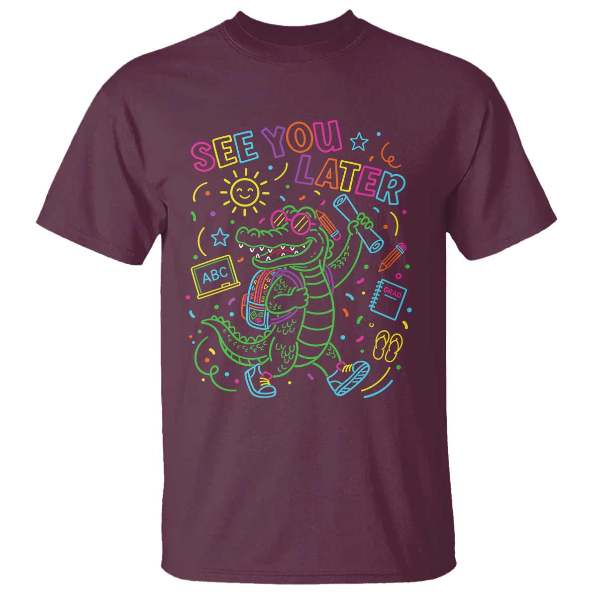 See You Later Alligator Last Day Of School T Shirt Cute Neon Chalkboard Kindergarten Graduation