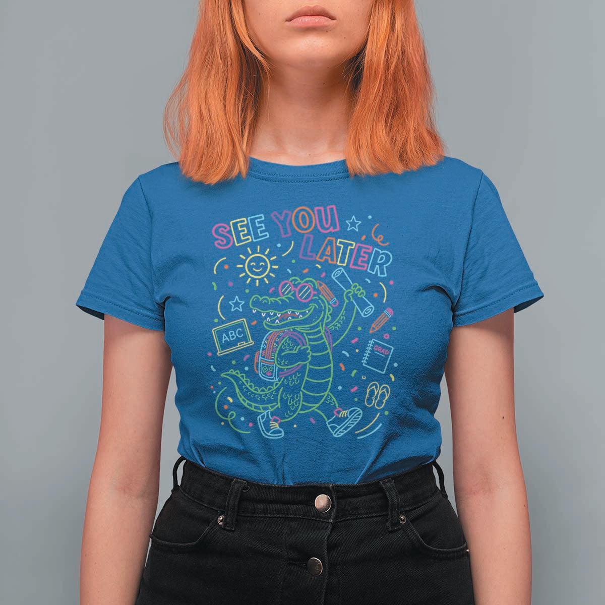 See You Later Alligator Last Day Of School T Shirt For Women Cute Neon Chalkboard Kindergarten Graduation