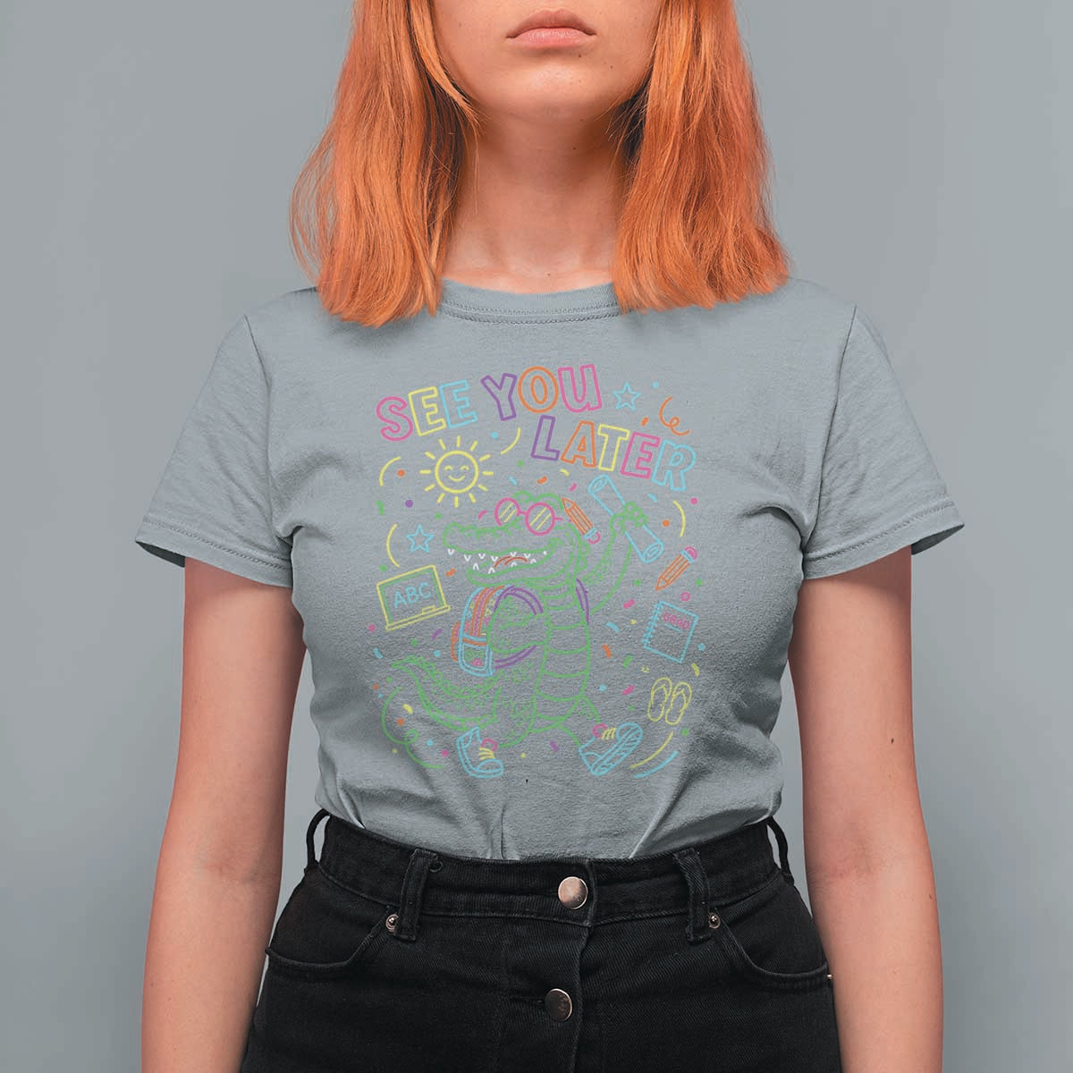 See You Later Alligator Last Day Of School T Shirt For Women Cute Neon Chalkboard Kindergarten Graduation