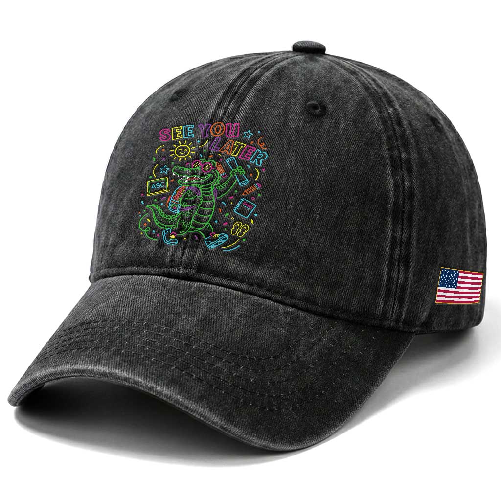 See You Later Alligator Last Day Of School Washed Cotton Baseball Cap Cute Neon Chalkboard Kindergarten Graduation