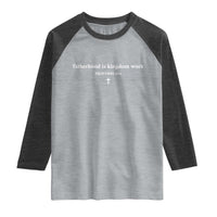 Fatherhood Is Kingdom Work Minimalist Christian Dad Raglan Shirt Cross Scripture Proverbs 22:6 Religious Fathers Day