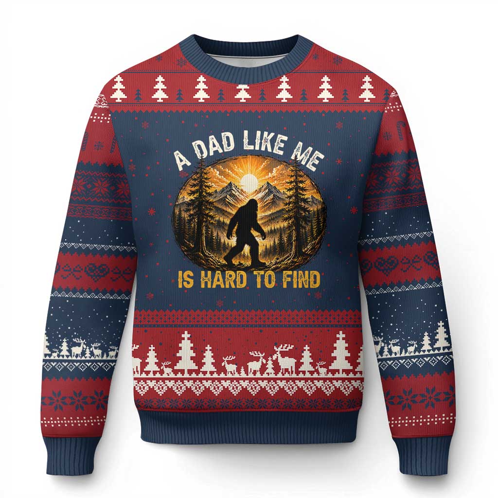 Retro Bigfoot Dad Like Me Is Hard To Find Ugly Christmas Sweater Sasquatch Gift for Outdoorsy Fathers Myth Seekers