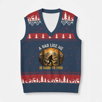 Retro Bigfoot Dad Like Me Is Hard To Find V-Neck Knit Sweater Vest Sasquatch Gift for Outdoorsy Fathers Myth Seekers