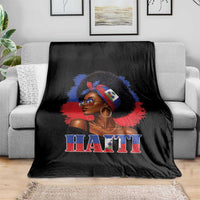 Haitian Queen Afro Melanin Graphic Throw Blanket Haiti Flag Heritage Pride