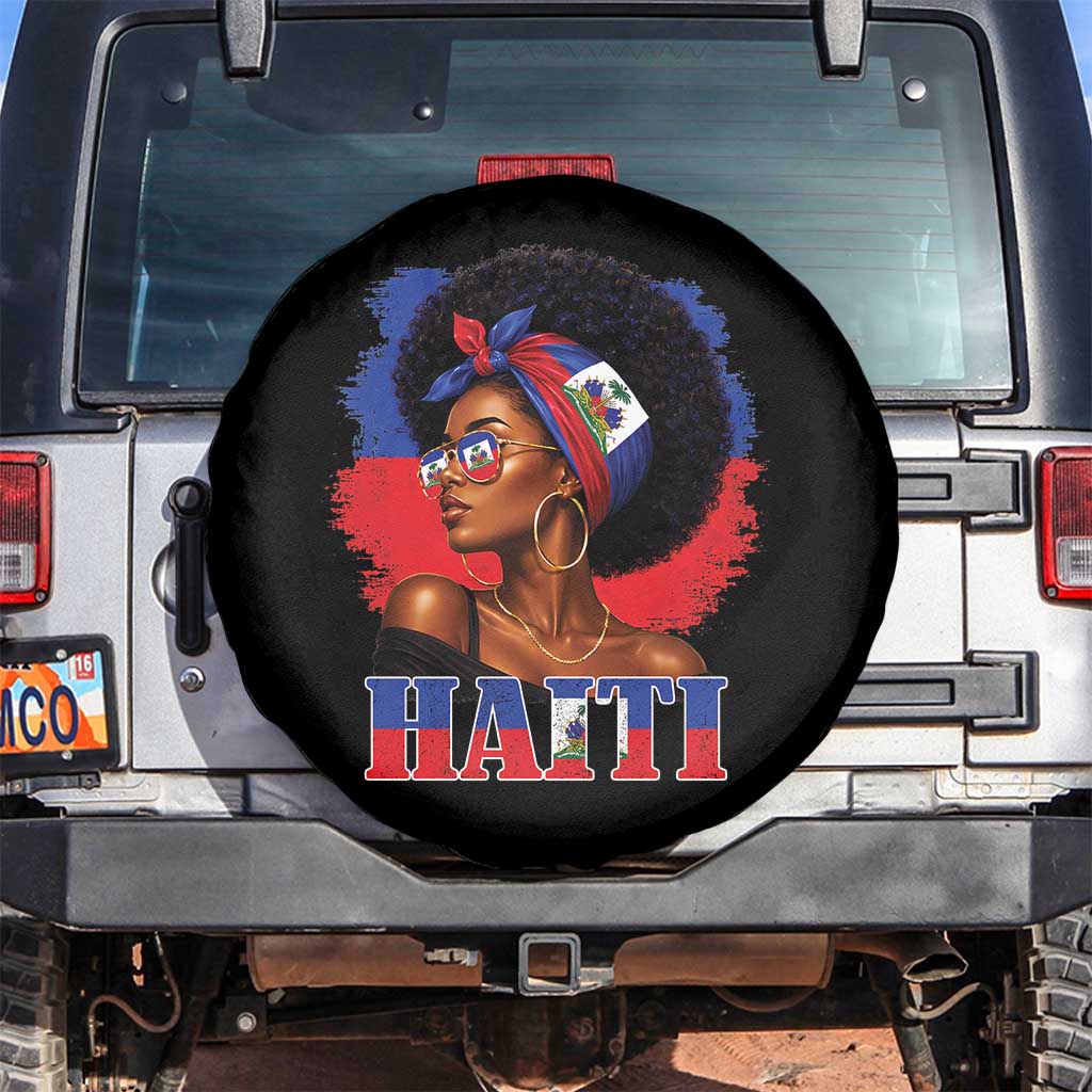 Haitian Queen Afro Melanin Graphic Spare Tire Cover Haiti Flag Heritage Pride