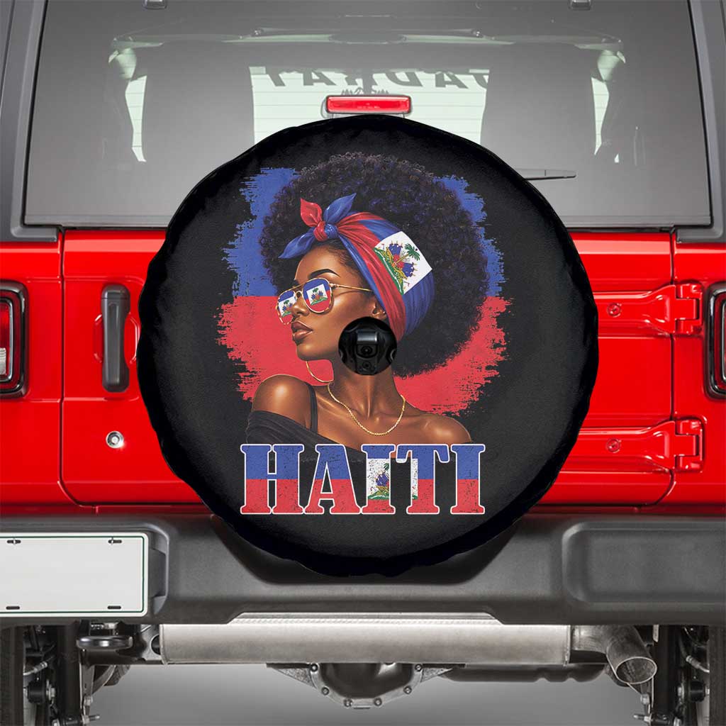 Haitian Queen Afro Melanin Graphic Spare Tire Cover Haiti Flag Heritage Pride