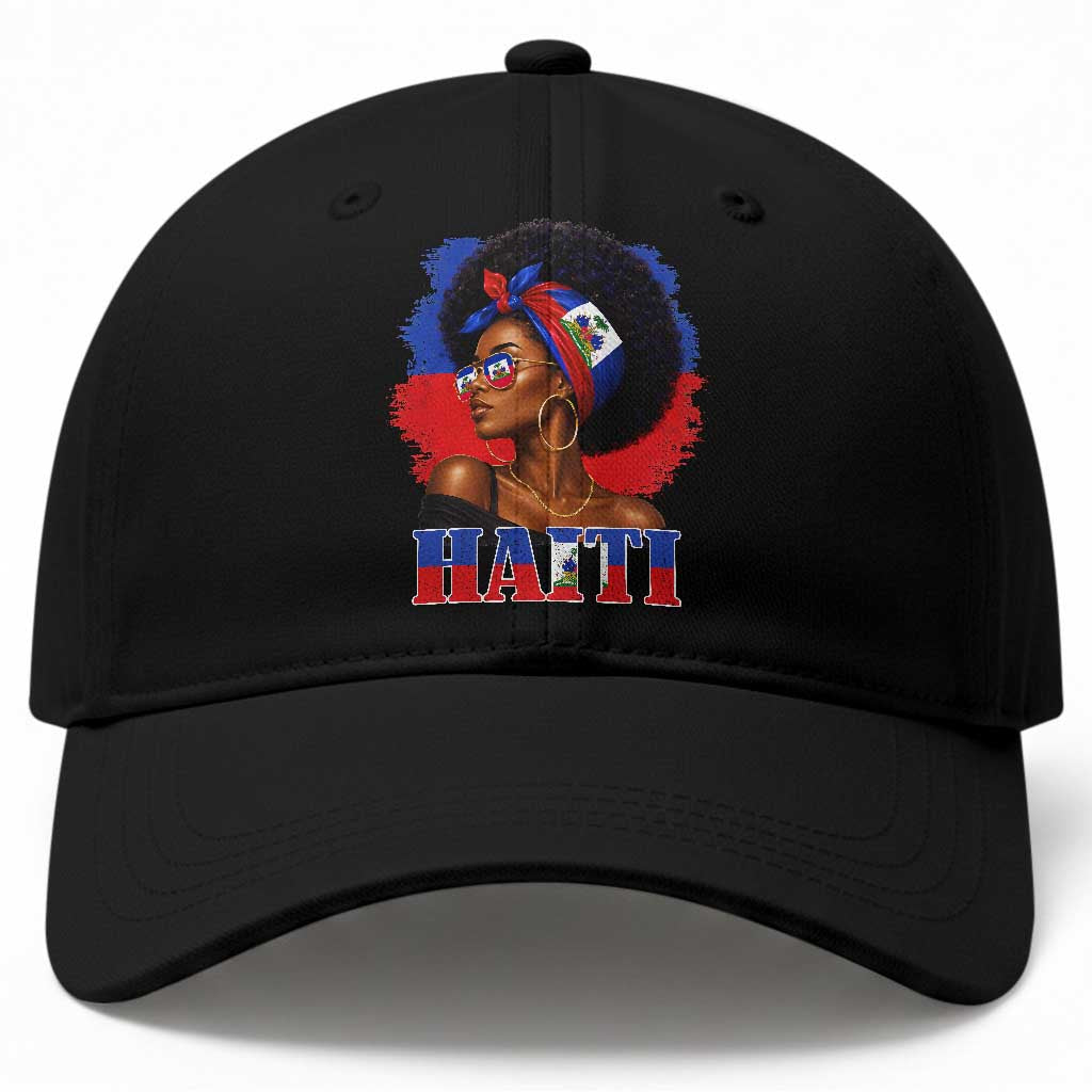 Haitian Queen Afro Melanin Graphic Baseball Cap Haiti Flag Heritage Pride