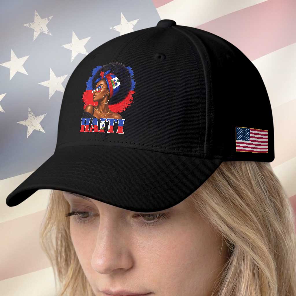 Haitian Queen Afro Melanin Graphic Baseball Cap Haiti Flag Heritage Pride