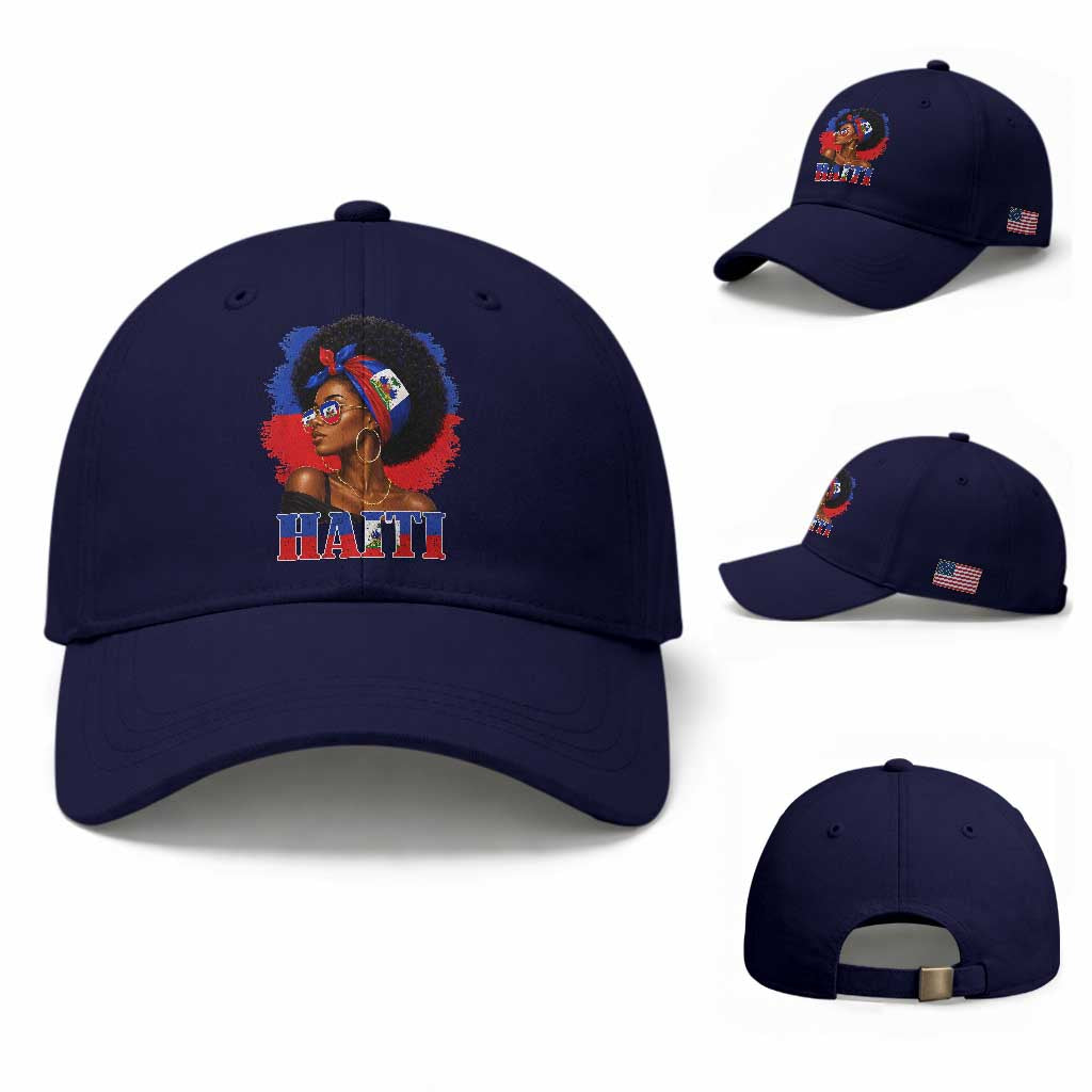 Haitian Queen Afro Melanin Graphic Baseball Cap Haiti Flag Heritage Pride