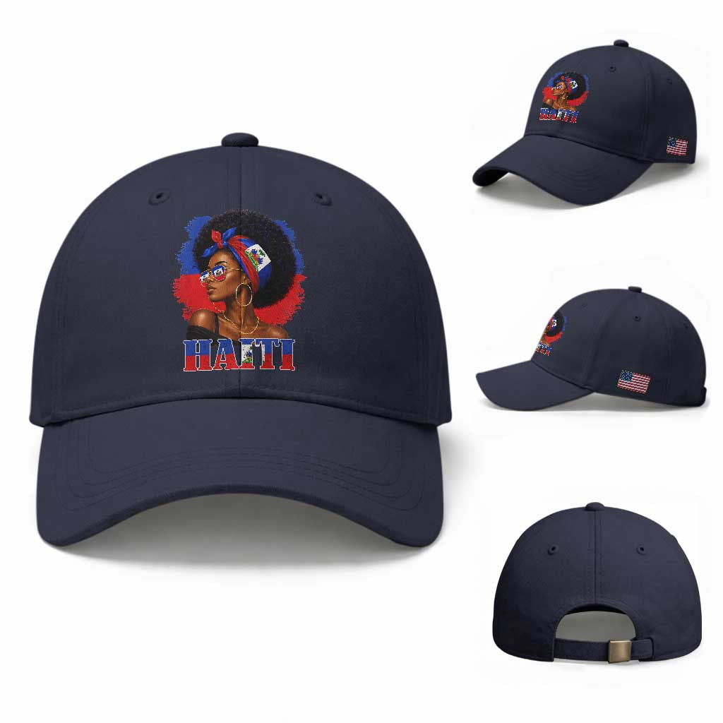 Haitian Queen Afro Melanin Graphic Baseball Cap Haiti Flag Heritage Pride