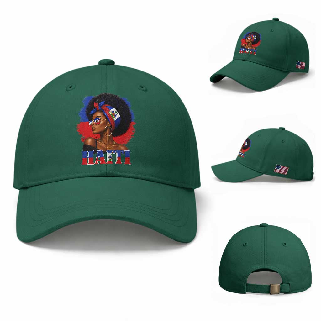 Haitian Queen Afro Melanin Graphic Baseball Cap Haiti Flag Heritage Pride