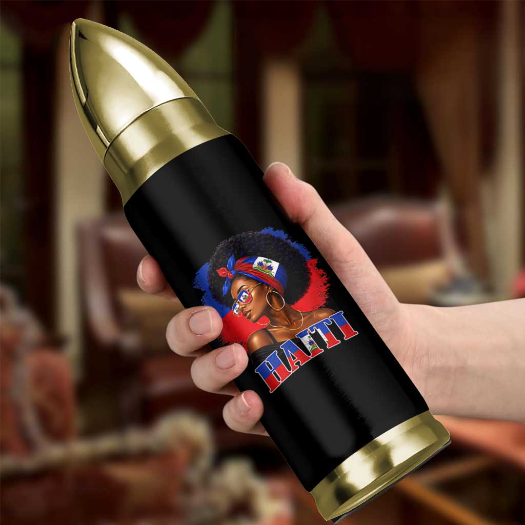 Haitian Queen Afro Melanin Graphic Bullet Tumbler Haiti Flag Heritage Pride