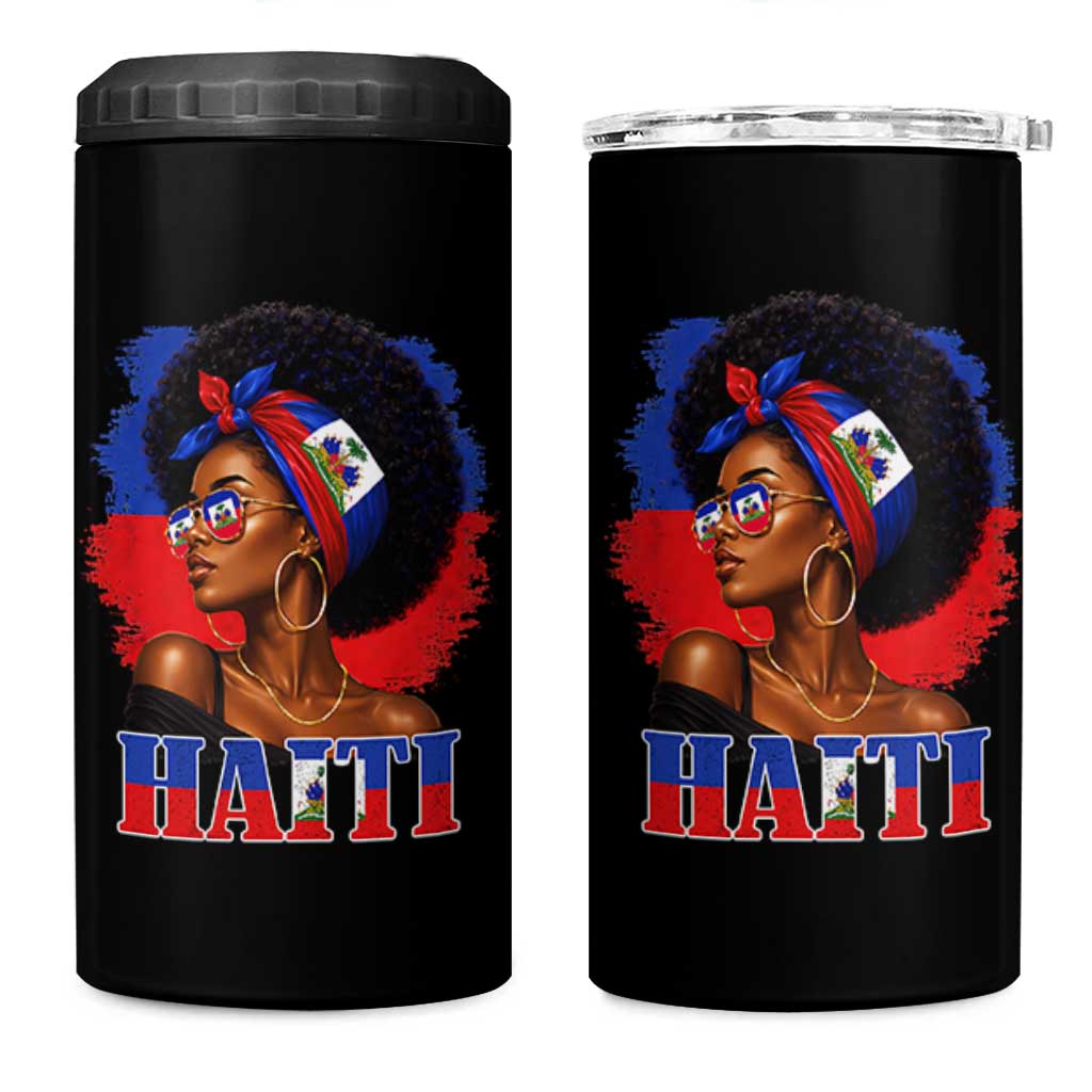 Haitian Queen Afro Melanin Graphic 4 in 1 Can Cooler Tumbler Haiti Flag Heritage Pride