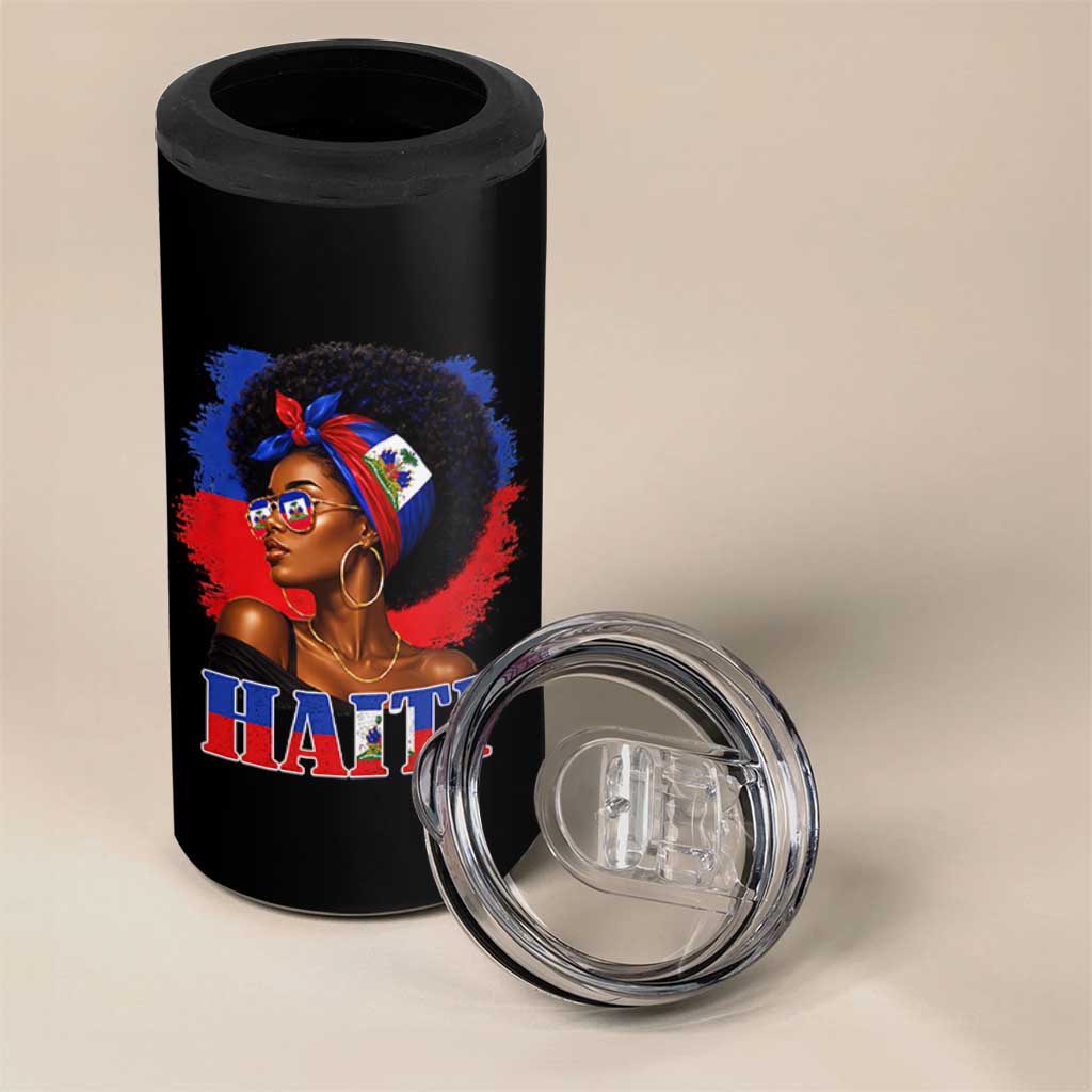 Haitian Queen Afro Melanin Graphic 4 in 1 Can Cooler Tumbler Haiti Flag Heritage Pride