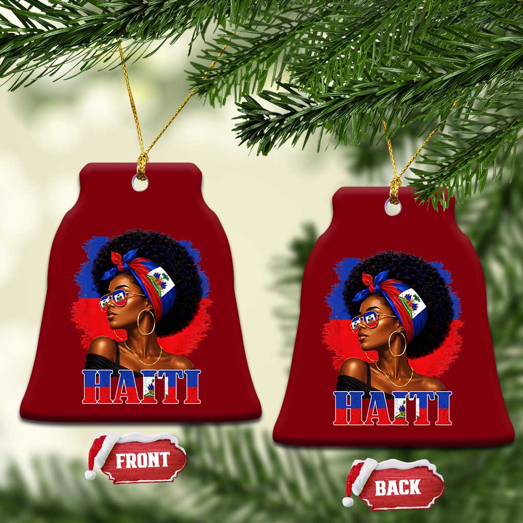 Haitian Queen Afro Melanin Graphic Ceramic Ornament Haiti Flag Heritage Pride