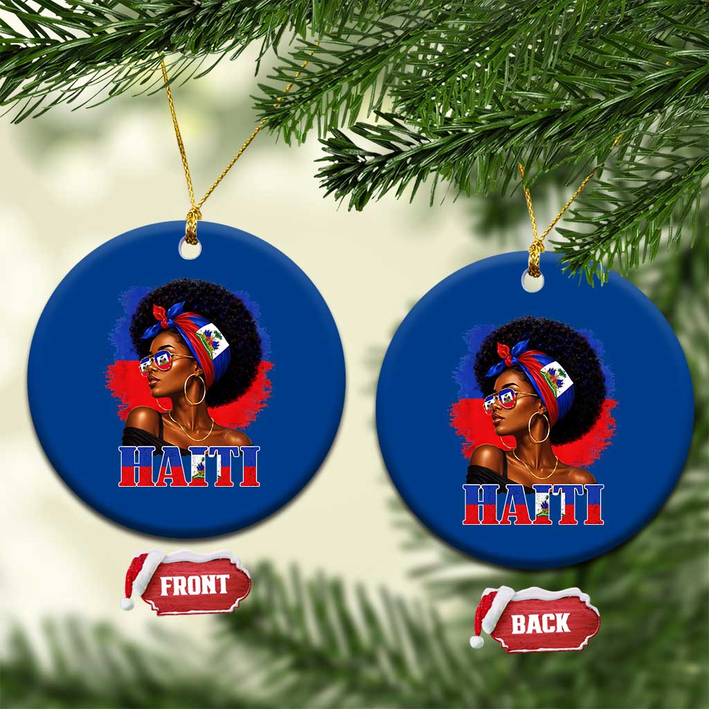 Haitian Queen Afro Melanin Graphic Ceramic Ornament Haiti Flag Heritage Pride
