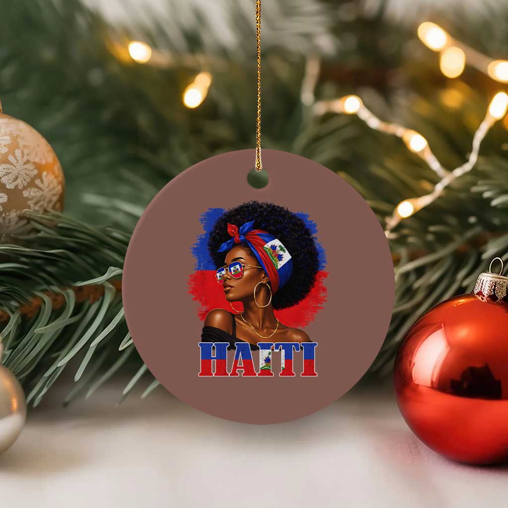 Haitian Queen Afro Melanin Graphic Ceramic Ornament Haiti Flag Heritage Pride