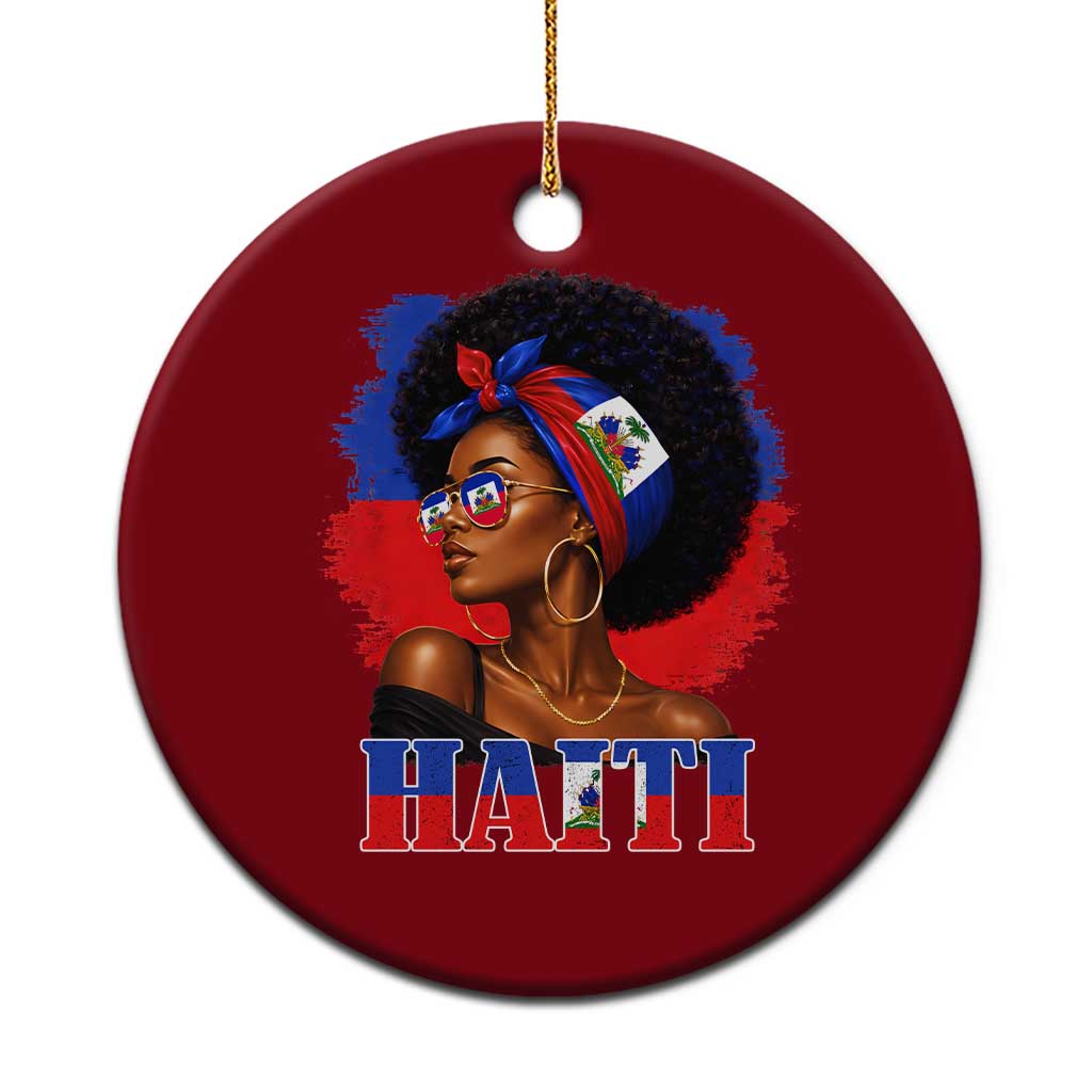 Haitian Queen Afro Melanin Graphic Ceramic Ornament Haiti Flag Heritage Pride