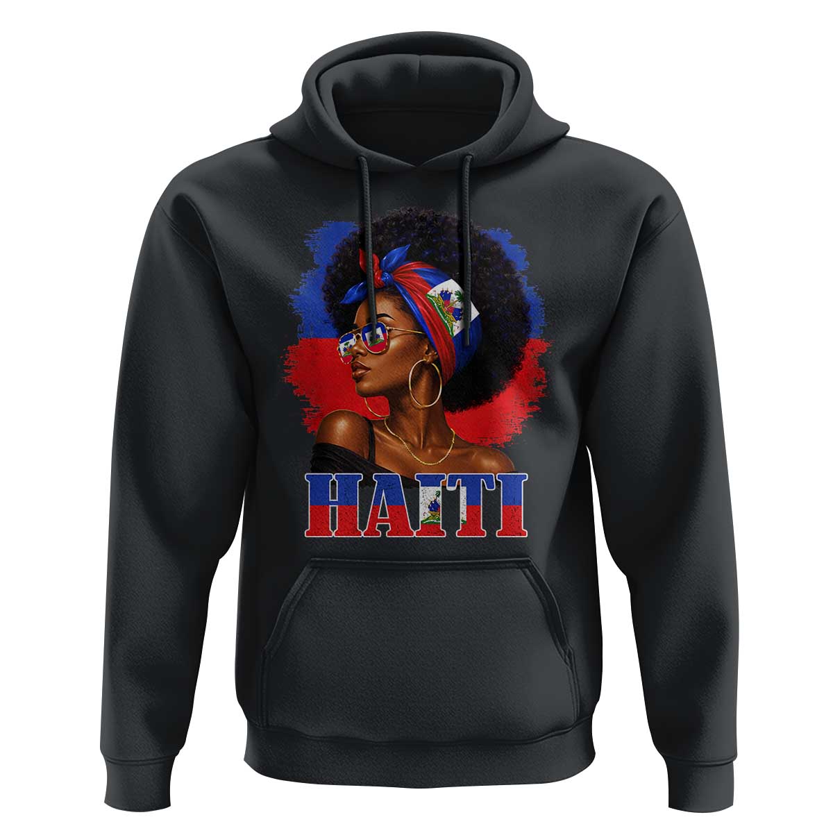 Haitian Queen Afro Melanin Graphic Hoodie Haiti Flag Heritage Pride