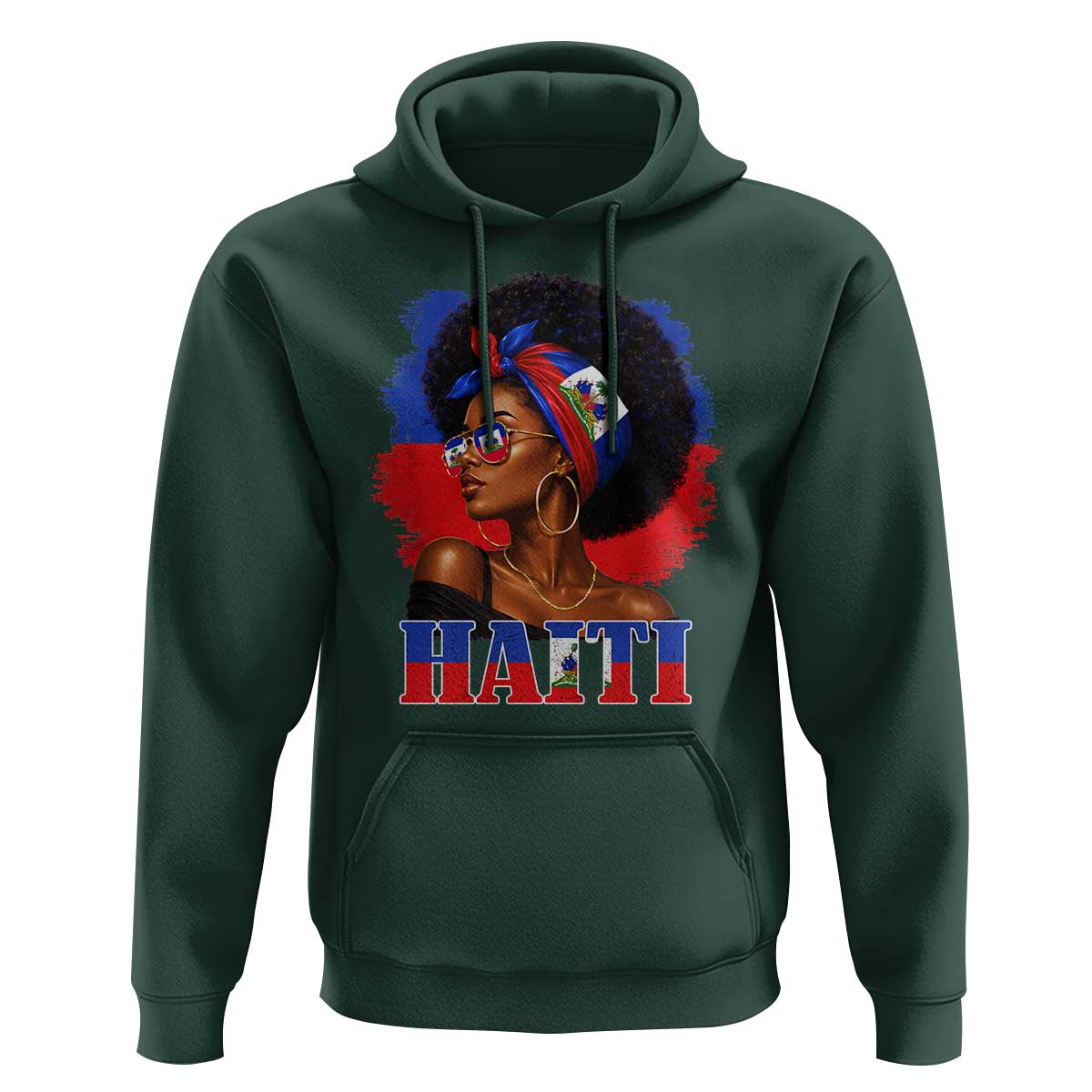 Haitian Queen Afro Melanin Graphic Hoodie Haiti Flag Heritage Pride