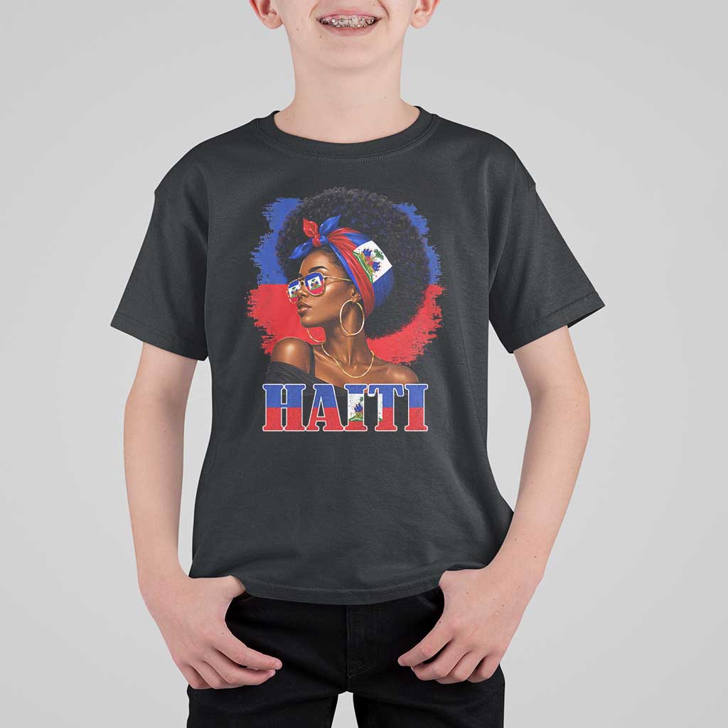 Haitian Queen Afro Melanin Graphic T Shirt For Kid Haiti Flag Heritage Pride