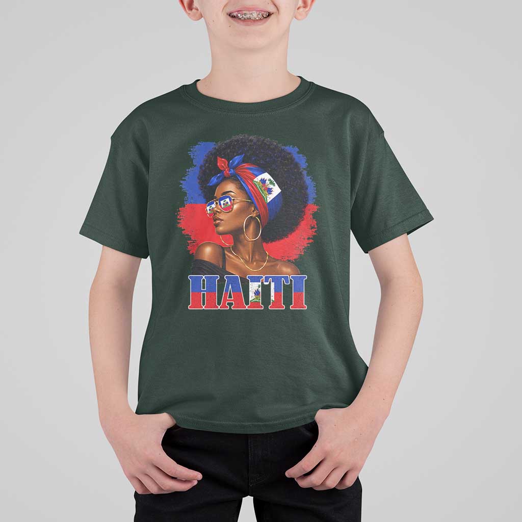 Haitian Queen Afro Melanin Graphic T Shirt For Kid Haiti Flag Heritage Pride