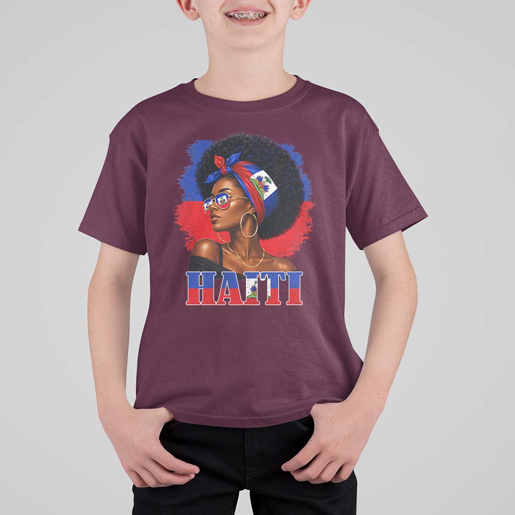Haitian Queen Afro Melanin Graphic T Shirt For Kid Haiti Flag Heritage Pride