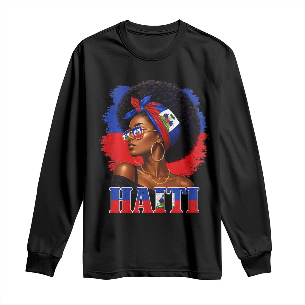 Haitian Queen Afro Melanin Graphic Long Sleeve Shirt Haiti Flag Heritage Pride