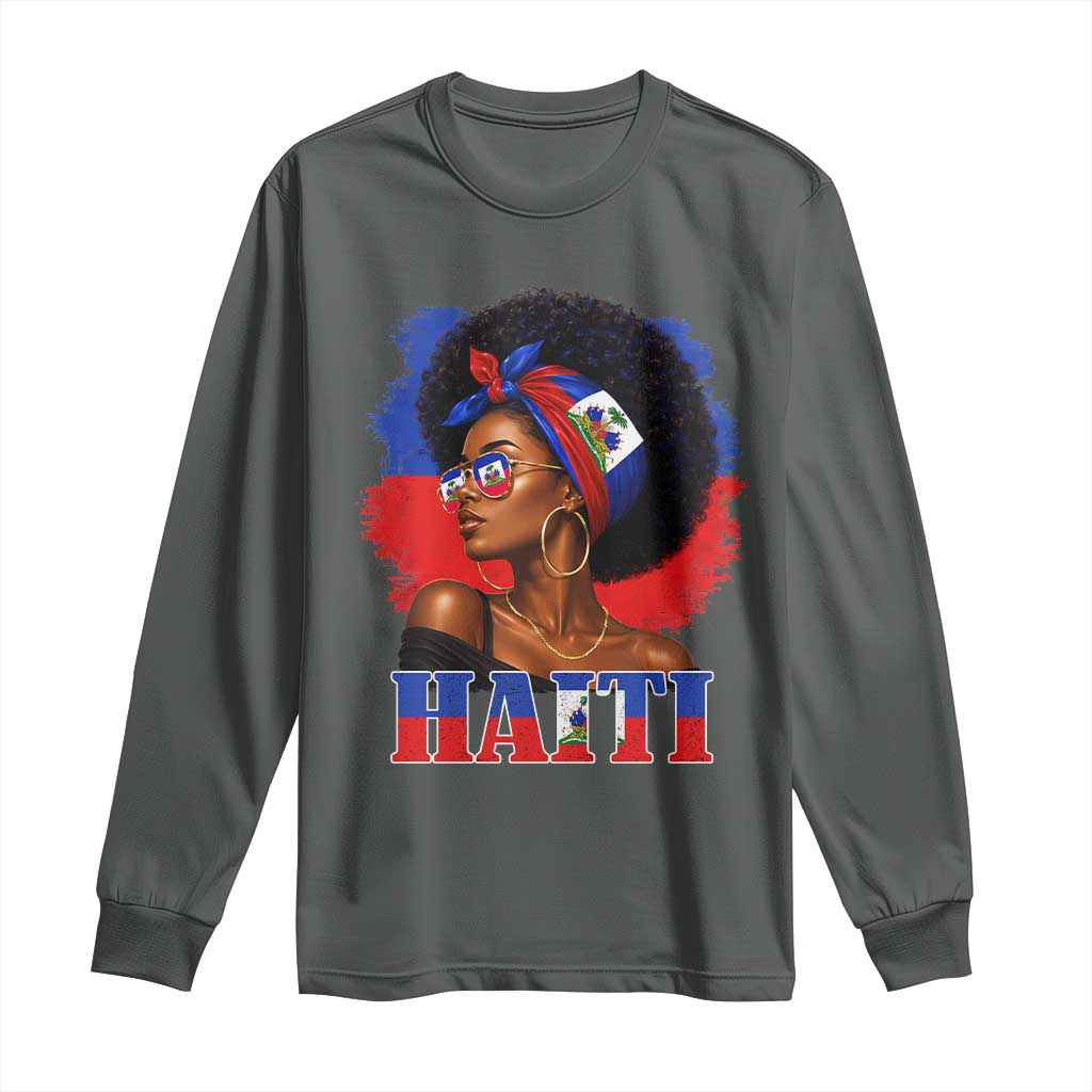 Haitian Queen Afro Melanin Graphic Long Sleeve Shirt Haiti Flag Heritage Pride