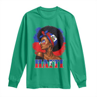 Haitian Queen Afro Melanin Graphic Long Sleeve Shirt Haiti Flag Heritage Pride
