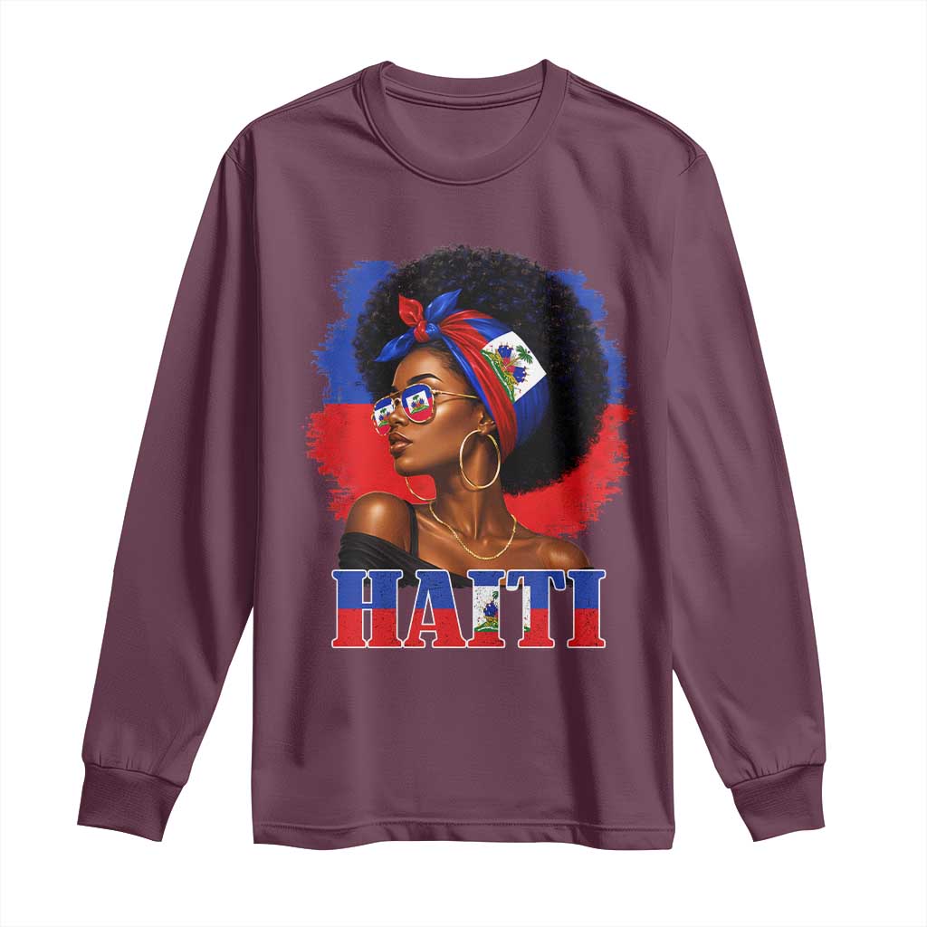 Haitian Queen Afro Melanin Graphic Long Sleeve Shirt Haiti Flag Heritage Pride