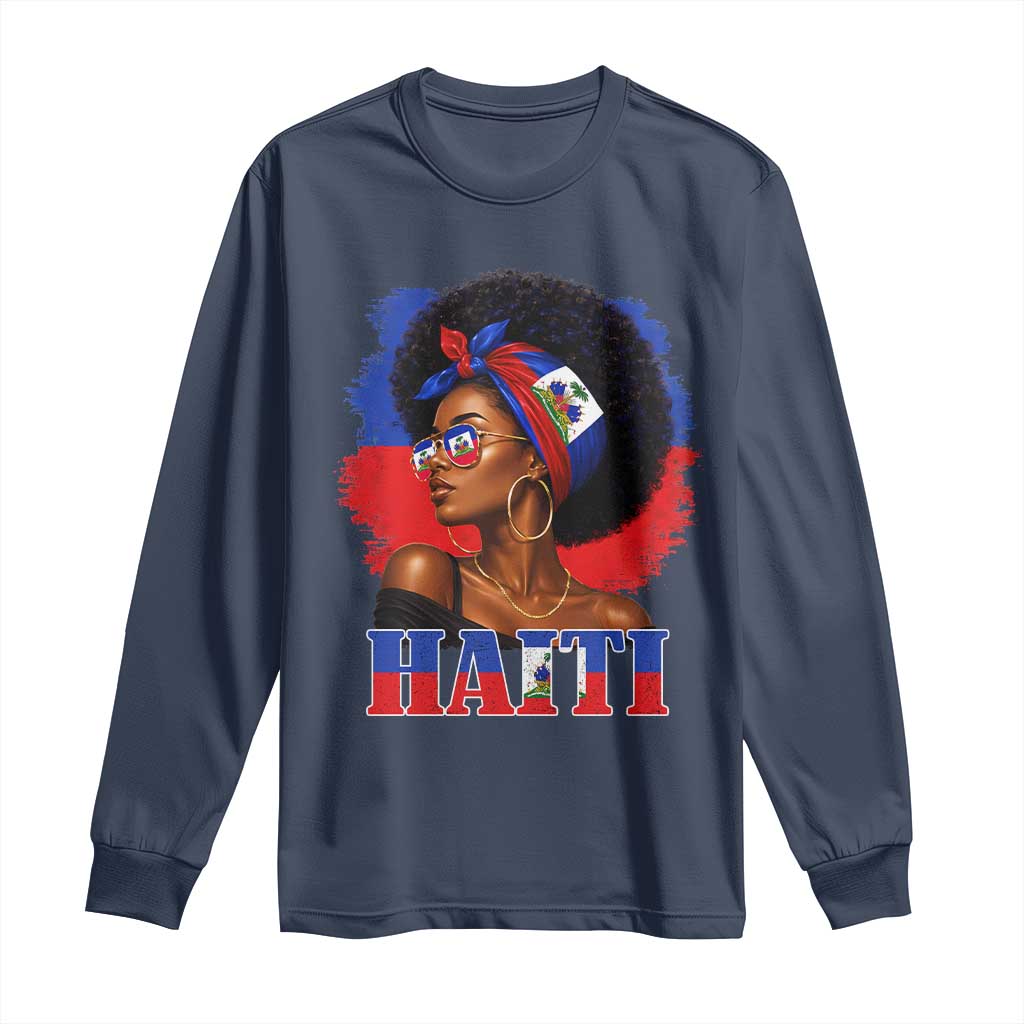 Haitian Queen Afro Melanin Graphic Long Sleeve Shirt Haiti Flag Heritage Pride