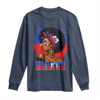 Haitian Queen Afro Melanin Graphic Long Sleeve Shirt Haiti Flag Heritage Pride