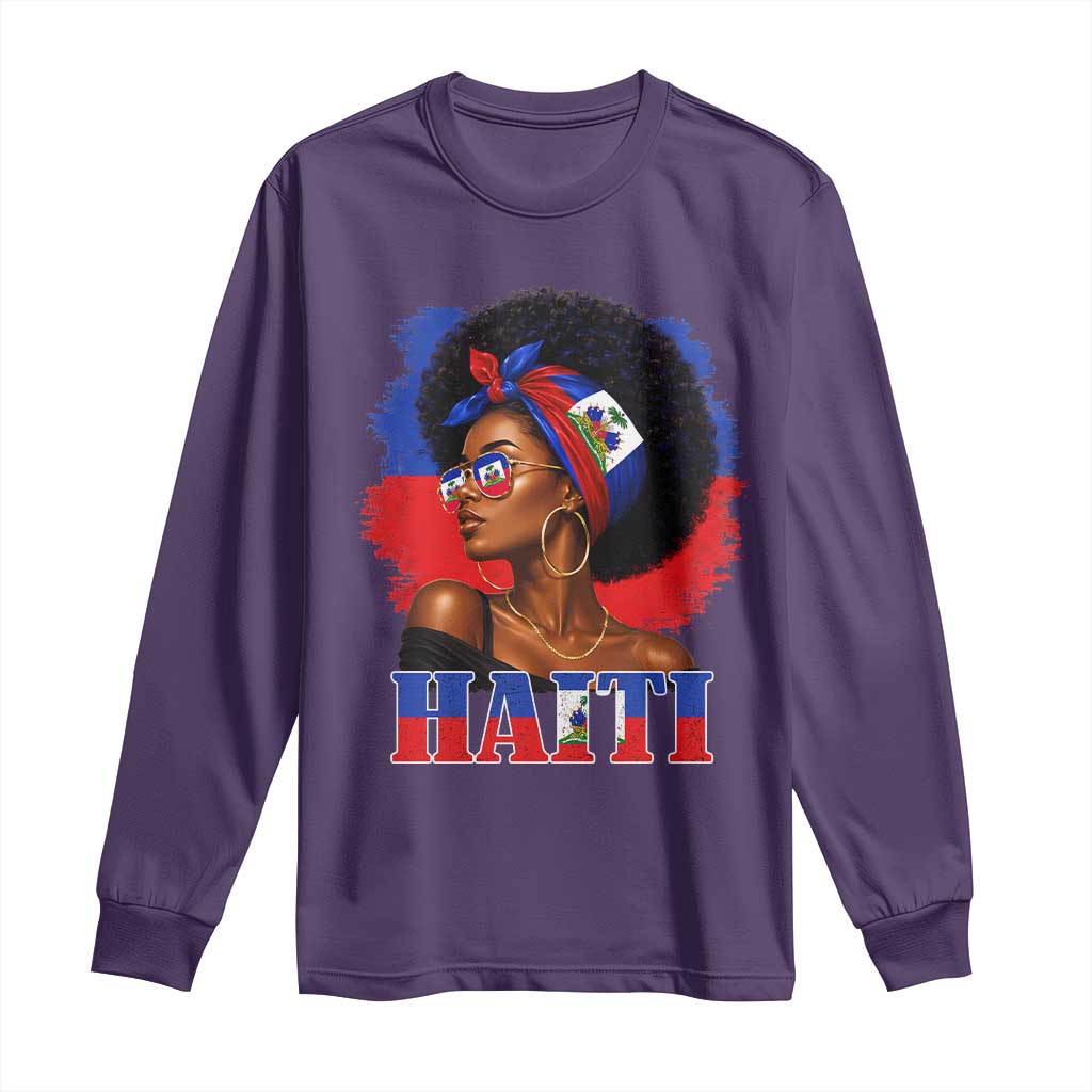 Haitian Queen Afro Melanin Graphic Long Sleeve Shirt Haiti Flag Heritage Pride